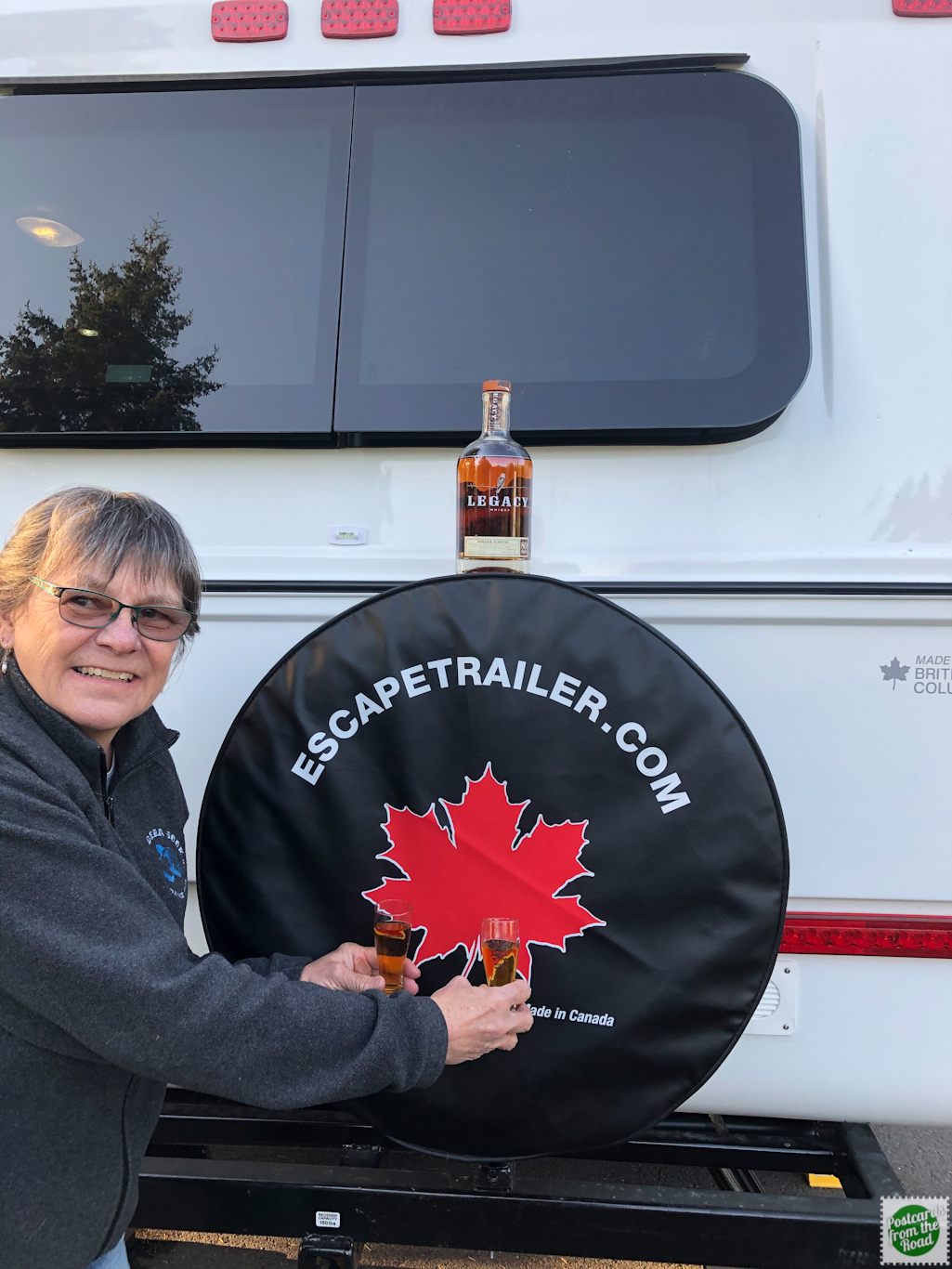 We seldom drink whiskey, but... we just had to toast “Bud”, our new Canadian built trailer, with some fine Canadian whiskey. Life is good!